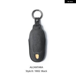 ポルシェ アルカンターラ革製車リモートキーカバー ケース カイエン 958 957 マカンケイマン 987 986 ボクスター 911 - Style B Black