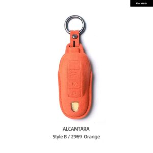 ポルシェ アルカンターラ革製車リモートキーカバー ケース カイエン 958 957 マカンケイマン 987 986 ボクスター 911 - Style B Orange