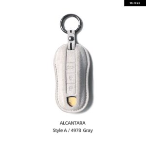 ポルシェ アルカンターラ革製車リモートキーカバー ケース カイエン 958 957 マカンケイマン 987 986 ボクスター 911 - Style A Grey