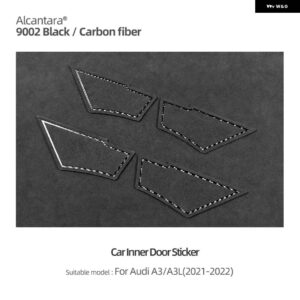 アウディ アルカンターララップ A3 8Y A3L 2020-カーボン車 インナードア ボウル 装飾 カバー トリム ステッカー インテリア - Alcantara Black