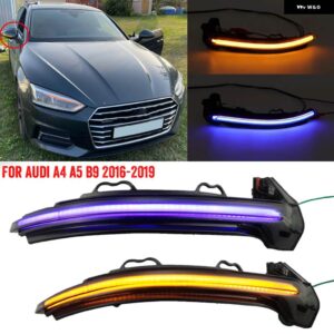 アウディ ダイナミック ウィンカー LED ライト A4 S4 RS4 B9 2016-2019 A5 S5 RS5 サイドウイングバックミラー インジケータ ー シーケンシャル ウインカー - Blue-Yellow