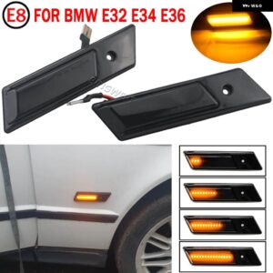 BMW 1ペア サイド マーカー ウィンカーライト 3 5 7シリーズ E32 E34 E36 1990-94 LED ダイナミック ウインカー インジケータ ー - Dynamic Smoked Black