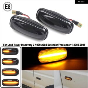 ランドローバー 1ペア スモーク ダイナミック 流れる水 LED サイドマーカー ライト ディスカバリー 2 1999-2004 ディフェンダー フリーランダー 1 2002-2005 - Smoked Lens