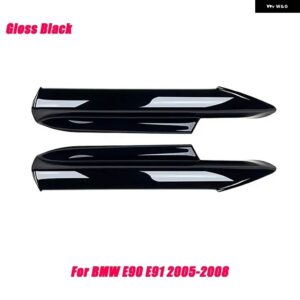 BMW E90 E91 フロントバンパー スポイラー ディフューザースプリッター 3シリーズ M スポーツ PRE-LCI 2005-2008 2009-2012 エアベント トリム - Gloss Black 05-08 B
