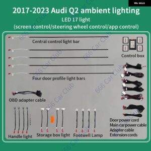 アウディ 256色 LED ベント Q2 2017-2023 アプリ制御カーエアコンタービンアウトレットノズル周囲光装飾ランプ - Ambient light