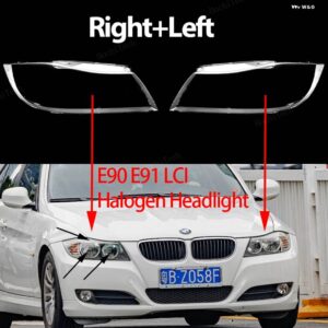 BMW ヘッドライト カバー 3シリーズ E90 E91 LCI フェイスリフト 2008-11 クリアハウジングフロント ヘッドライト レンズ シェルガラス ランプカバー - Right Left Halogen
