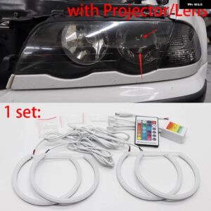 BMW コンプリートセット 16色 RGB コットン LED エンジェルアイリング 3シリーズ E46 316I 318I 320D 320I 323I 328I 330I リモコン - 4. With Lens