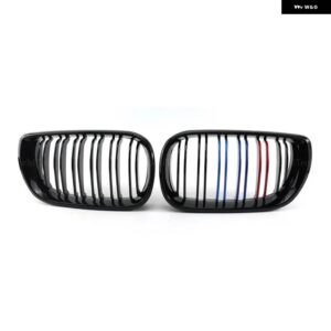 BMW 2個 グロスブラック フロントキドニーダブルスラットグリル 3シリーズ E46 セダンツーリングフェイスリフト 02-06 アクセサリー - M Look