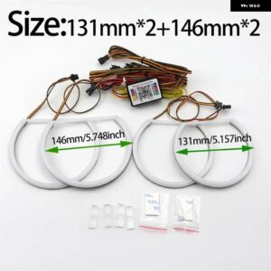 BMW 3 5 7シリーズ E46 E39 E38 カラフルな RGBW コットン LED エンジェルアイズ 回転ダイナミックライトシーケンシャル流れるウインカー付き - 131mmx2 and 146mmx2