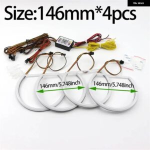 BMW 3 5 7シリーズ E46 E39 E38 カラフルな RGBW コットン LED エンジェルアイズ 回転ダイナミックライトシーケンシャル流れるウインカー付き - 146mmx4pcs
