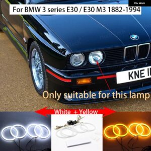 BMW コットン LED エンジェルアイズ リング 3シリーズ E30 E36 M3 333I 325I 323I 316I 318I 325TD 1982-2000 アンバー イエロー オレンジ ホワイト - E30 White and Yellow