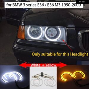 BMW コットン LED エンジェルアイズ リング 3シリーズ E30 E36 M3 333I 325I 323I 316I 318I 325TD 1982-2000 アンバー イエロー オレンジ ホワイト - E36 White and yellow