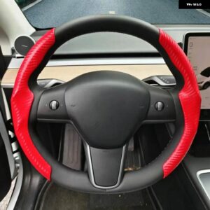 テスラ ステアリング ホイールカバー モデル 3/Y スエードカーボン超薄型汗吸収特殊 ステアリング ホイール - Carbon Fiber Red