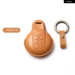 BMW レザー キーケースカバー MINI COOPER S ONE JCW F54 F55 F56 F57 F60 CLUBMAN COUNTRYMAN リモート FOB ホルダーシェルキーホルダー - Yellow B