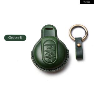 BMW レザー キーケースカバー MINI COOPER S ONE JCW F54 F55 F56 F57 F60 CLUBMAN COUNTRYMAN リモート FOB ホルダーシェルキーホルダー - Green B