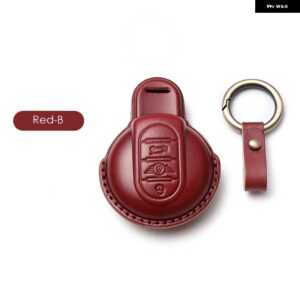 BMW レザー キーケースカバー MINI COOPER S ONE JCW F54 F55 F56 F57 F60 CLUBMAN COUNTRYMAN リモート FOB ホルダーシェルキーホルダー - Red B