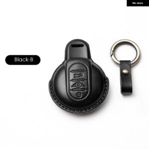 BMW レザー キーケースカバー MINI COOPER S ONE JCW F54 F55 F56 F57 F60 CLUBMAN COUNTRYMAN リモート FOB ホルダーシェルキーホルダー - Black B