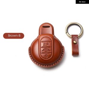 BMW レザー キーケースカバー MINI COOPER S ONE JCW F54 F55 F56 F57 F60 CLUBMAN COUNTRYMAN リモート FOB ホルダーシェルキーホルダー - Brown B
