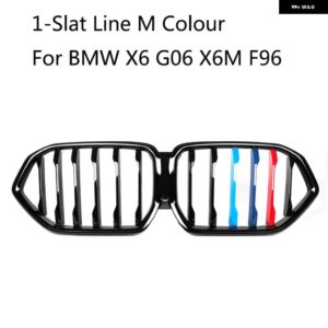 BMW 交換用 レーシンググリル X6 G06 X6M F96 2020 2021 2022 フロントバンパー キドニーフード グリル グロスブラック M カラー - 1-Slat Line M