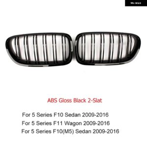 BMW 2 スラット ABS キドニー フロント バンパー レーシング グリル 5シリーズ F10 F11 F10 M5 グロス ブラック キドニー グリル 2009 - 2016 528I 535I - 2 slat gloss black
