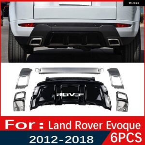 ランドローバー リアバンパー アンダーテール喉マフラーカバー インサート トリム レンジローバーイヴォーク 2012 2013 2014-2016 2017 2018 - Black Silver 6PCS
