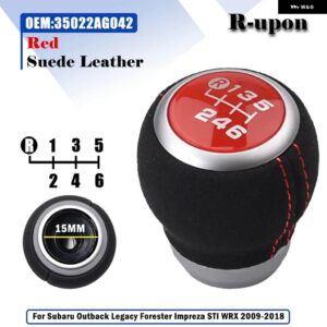 スバル スエードレザー ギアシフトレバーノブ レガシィアウトバックフォレスターインプレッサ STI WRX スティック シフター アクセサリー - UP-R-Red4