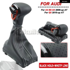 アウディ シフトノブ A6 C6 A4 B8 A5 Q5 2009-14 ギア シフトノブ ブーツ - Black H-White Line