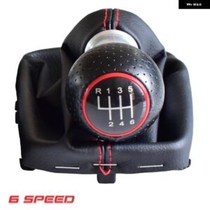 アウディ A3 S3 2001 2002 2003 5 6スピード ギアスティック シフトノブ とレザー ブーツ - Black-6Speed-Red