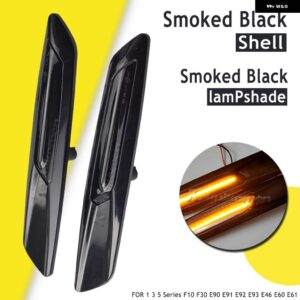 BMW 2個 LED ダイナミック サイドマーカー ウィンカーライト シーケンシャルウインカーライトインジケータ 1 3 5シリーズ F10 F30 E90 E91 E92 E93 - Glossy Black Lens-1