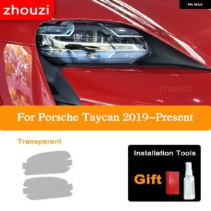 ポルシェ 2個 タイカン 2019 2020 ヘッドライト ティントブラックビニール フィルム クリア TPU ステッ - Transparent