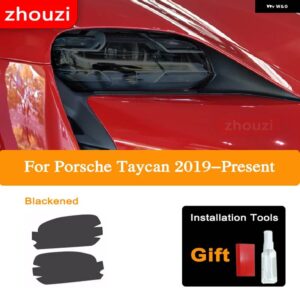 ポルシェ 2個 タイカン 2019 2020 ヘッドライト ティントブラックビニール フィルム クリア TPU ステッ - Blackened
