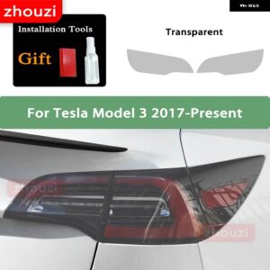 テスラ 2個 モデル 3 X Y S ヘッドライト ティントスモークブラック フィルム クリア TPU ステッ - Model 3 Taillight T