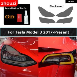 テスラ 2個 モデル 3 X Y S ヘッドライト ティントスモークブラック フィルム クリア TPU ステッ - Model 3 A set B
