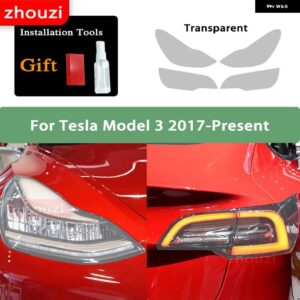 テスラ 2個 モデル 3 X Y S ヘッドライト ティントスモークブラック フィルム クリア TPU ステッ - Model 3 A set T