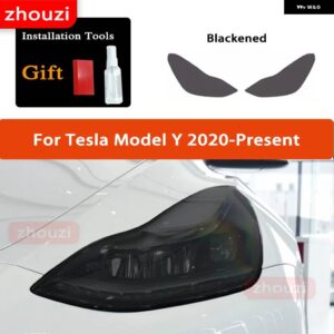 テスラ 2個 モデル 3 X Y S ヘッドライト ティントスモークブラック フィルム クリア TPU ステッ - Model Y B