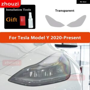 テスラ 2個 モデル 3 X Y S ヘッドライト ティントスモークブラック フィルム クリア TPU ステッ - Model Y T