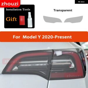 テスラ 2個 モデル 3 X Y S ヘッドライト ティントスモークブラック フィルム クリア TPU ステッ - Model Y Taillight T