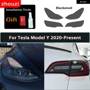 テスラ 2個 モデル 3 X Y S ヘッドライト ティントスモークブラック フィルム クリア TPU ステッ - Model Y A set B