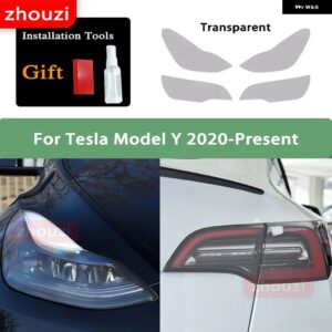 テスラ 2個 モデル 3 X Y S ヘッドライト ティントスモークブラック フィルム クリア TPU ステッ - Model Y A set T
