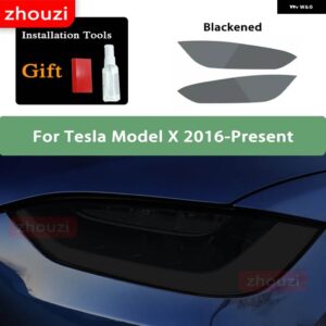 テスラ 2個 モデル 3 X Y S ヘッドライト ティントスモークブラック フィルム クリア TPU ステッ - Model X B
