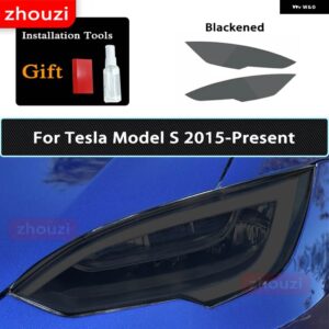 テスラ 2個 モデル 3 X Y S ヘッドライト ティントスモークブラック フィルム クリア TPU ステッ - Model S B