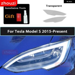 テスラ 2個 モデル 3 X Y S ヘッドライト ティントスモークブラック フィルム クリア TPU ステッ - Model S T