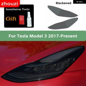 テスラ 2個 モデル 3 X Y S ヘッドライト ティントスモークブラック フィルム クリア TPU ステッ - Model 3 B
