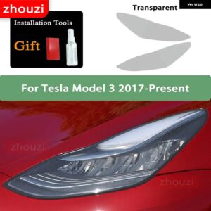 テスラ 2個 モデル 3 X Y S ヘッドライト ティントスモークブラック フィルム クリア TPU ステッ - Model 3 T