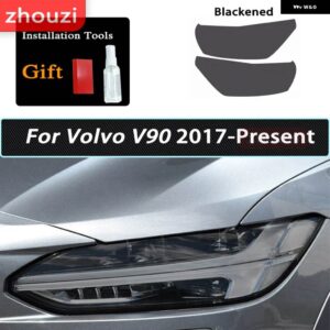 ボルボ 2個 スモークブラック TPU ステッカー クリア ヘッドライト フィルム XC40 XC60 XC90 S60 S90 V60 V90 2020 2021 2022 - v90　17-on　b