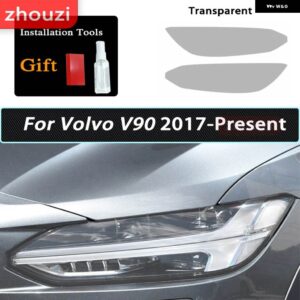 ボルボ 2個 スモークブラック TPU ステッカー クリア ヘッドライト フィルム XC40 XC60 XC90 S60 S90 V60 V90 2020 2021 2022 - v90　17-on　t