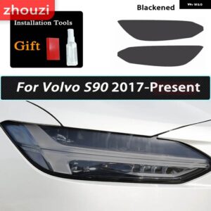 ボルボ 2個 スモークブラック TPU ステッカー クリア ヘッドライト フィルム XC40 XC60 XC90 S60 S90 V60 V90 2020 2021 2022 - s90　17-on　b
