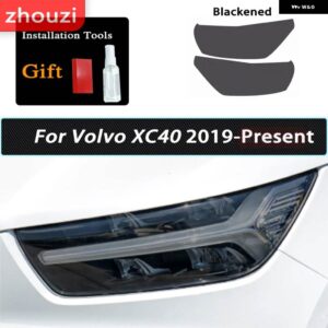 ボルボ 2個 スモークブラック TPU ステッカー クリア ヘッドライト フィルム XC40 XC60 XC90 S60 S90 V60 V90 2020 2021 2022 - xc40　19-on　b