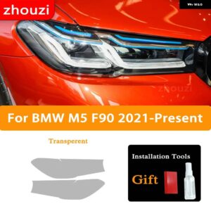 BMW M5 F90 フェイスリフト 2020-ON 2個 ヘッドライト ティントブラック フィルム クリア TPU ステッ - Transparent
