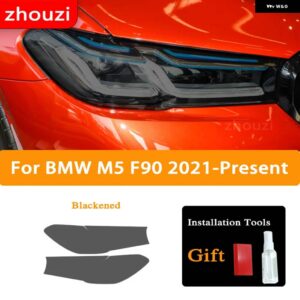 BMW M5 F90 フェイスリフト 2020-ON 2個 ヘッドライト ティントブラック フィルム クリア TPU ステッ - Blackened